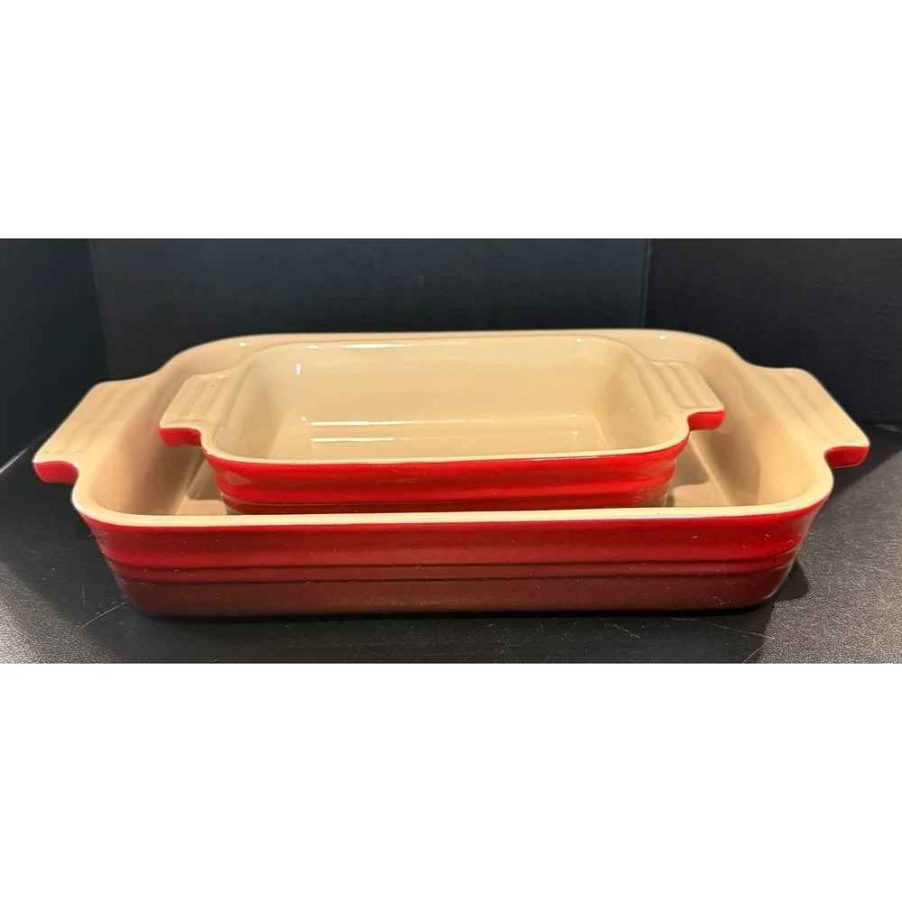Le Creuset 2 Piece Rectangular Baker Set Red Ombre‎ Stoneware Casserole Dish